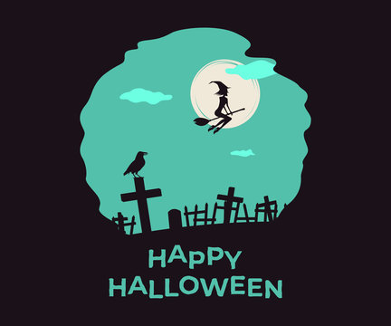 Happy Halloween. Vector double exposure illustration with silhouette and lettering for print, banners or posters.