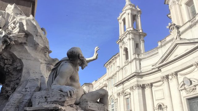 The sculpture of the Rio de la plata in the fountain of four rivers in pNavona Place in Rome