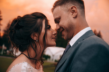 Newlyweds at sunset.Wedding photo