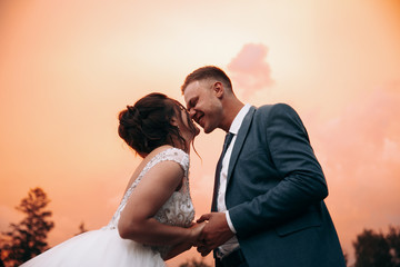 Newlyweds at sunset.Wedding photo