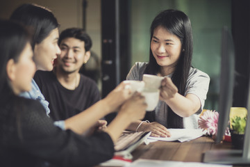 asian freelance relaxing lifestyle in home office