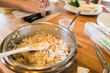 homemade sushi on table