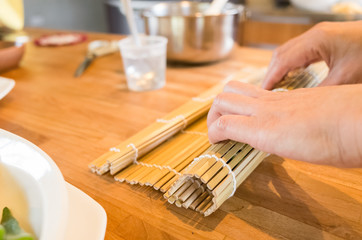Fototapeta na wymiar homemade sushi on table
