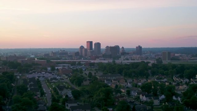 Aerial Drone Video of Sunrise Over Dayton, Ohio