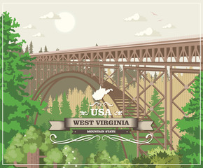 West Virginia travel colorful postcard. USA poster