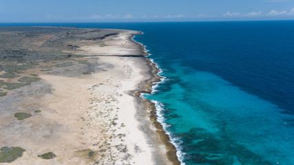 Obraz na płótnie Canvas sea beach coast Bonaire island Caribbean sea aerial drone top