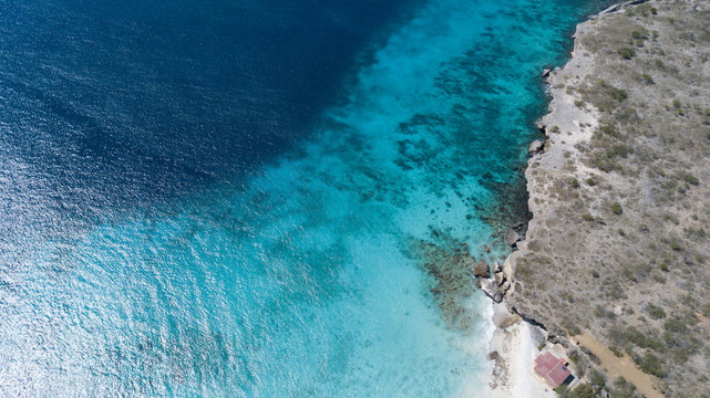 sea beach coast Bonaire island Caribbean sea aerial drone top