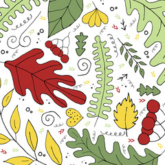 Handdrawn vector illustration with leaves on a white background. Autumn concept.