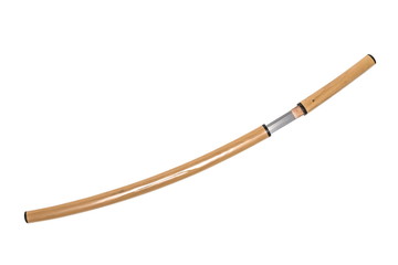 Japanese sword with shiny scabbard on white background . This kind of Japanese sword is called 'Shirasaya'