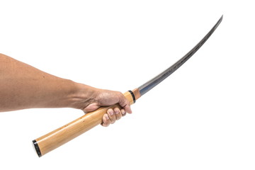 Sword - knife on hand isolated in white background