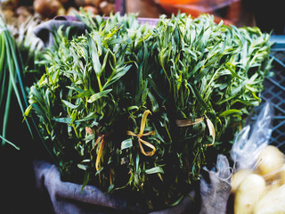 top view of green herbs at georgian market
