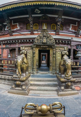 Sculptural composition with an elephant in a Buddhist temple, Nepal.