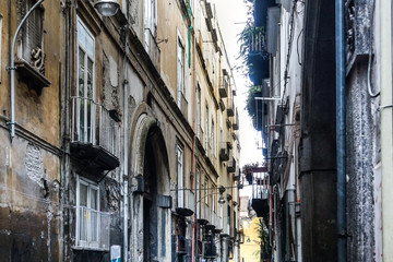 Fototapeta premium Street view of old town in Naples city, italy Europe