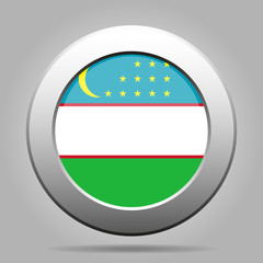 Flag of Uzbekistan. Metal gray round button.