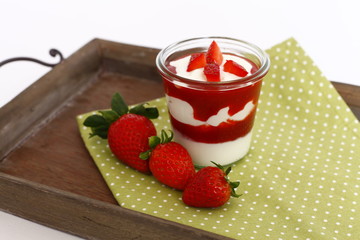 Fresh yogurt with strawberrys.