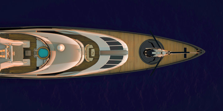 Extremely detailed and realistic high resolution 3d illustration of a luxury Mega Yacht.