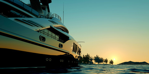 Extremely detailed and realistic high resolution 3d illustration of a luxury Mega Yacht. - obrazy, fototapety, plakaty