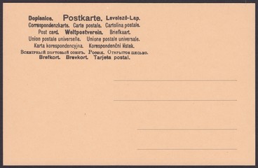 Gray-beige cardboard background, the reverse side of the old postcard with inscriptions in different languages, circa 1910