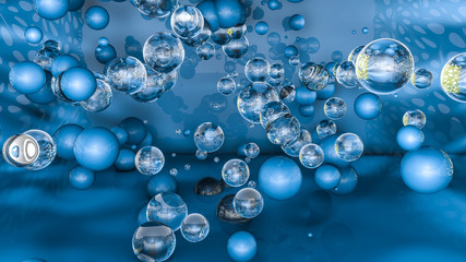 abstract blue background with three-dimensional spheres. 3D rendering