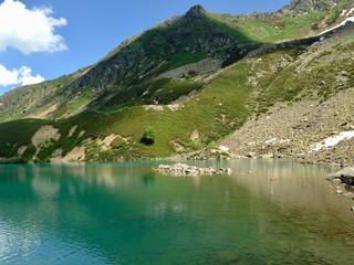 Naklejka na ściany i meble lake, landscape, water, nature, mountain, sky, caucasus