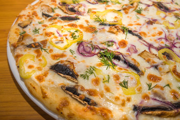 Very tasty fresh pizza from the pizzeria. Various fillings