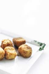 fried mashed potato square croquettes simple vegetarian side dish