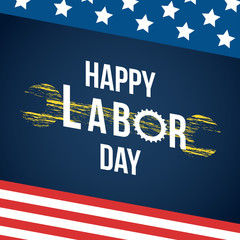 Happy Labor Day Card Vector illustration. American flag and yellow wrench on blue background.