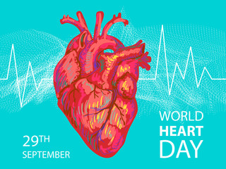 World heart day. Red heart design. Health care concept. Vector illustration. Medical awareness day concept. World Heart Day background - Powered by Adobe