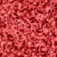 Glitter seamless texture. Actual red particles. Endless pattern made of sparkling circles. Fair abst