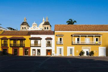 Cartagena de Indias/ Bolivar/ Colombia - July 20, 2018: Colonial houses on the 