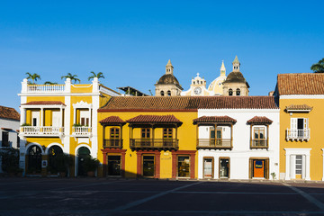 Cartagena de Indias/ Bolivar/ Colombia - July 20, 2018: Colonial houses on the 