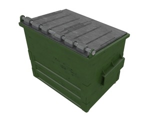 green dumpster, recycle bin or container isolated on a white background 3d rendering