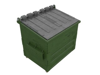 green dumpster, recycle bin or container isolated on a white background 3d rendering