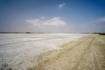 Beach of salt lake in Larnaca Cyprus