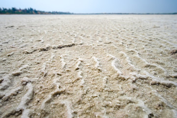 Close up view on the salt at the lake