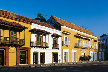 Cartagena de Indias/ Bolivar/ Colombia - July 20, 2018: Colonial houses on the "PLaza de la Aduana"
