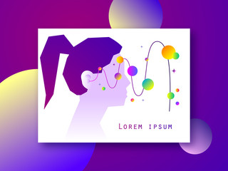 Girl and sound wave. Listening. World deaf hearing day. Ear. Hearing or listening loss. Ear canal. Vector illustration poster. Sound waves. Music online. International ear care day