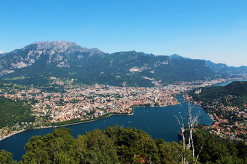 Fototapeta na wymiar City of Lecco (Italy) seen from above and mount Resegone in the background
