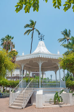 Beautiful kiosk at the white town of Comala in Colima, Mexico