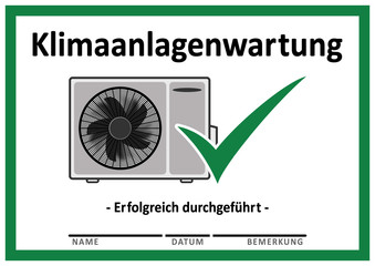 csng1 CheckSignNewGreen csng - Klimaanlagenwartung - Erfolgreich durchgeführt - gz153 GrafikZeichnung - Vordruck mit freiem Texfeld - Vorlage - (green check mark) DIN A4 A5 A6 - grün xxl g6514