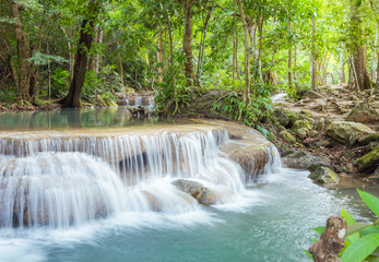 Waterfall in Erawan national park in day , Kanchanaburi , Thailand