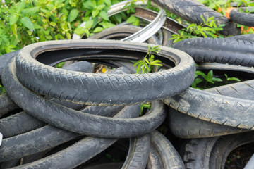 Old tires are discarded as waste problem of the community.