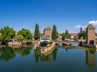 The Towers of Ponts Couverts in Strasbourg. Strasbourg is the capital and largest city of the Grand Est region of France and is the official seat of the European Parliament.
