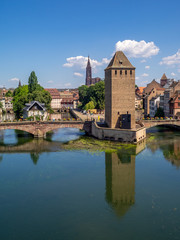 The Towers of Ponts Couverts in Strasbourg. Strasbourg is the capital and largest city of the Grand Est region of France and is the official seat of the European Parliament.
