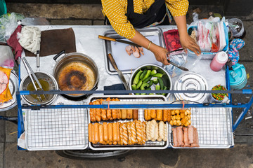 Top view of Thai street food in Bangkok, Thailand