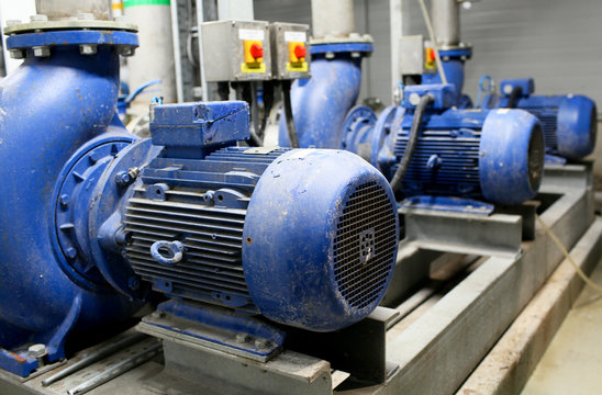 Motors and isolator switches in a factory. Industrial environment.