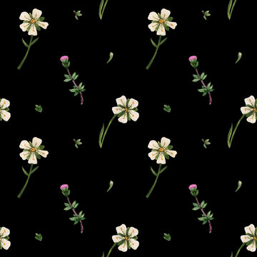 Watercolor wild flowers of Scotland seamless pattern © Xenia Snowstorm