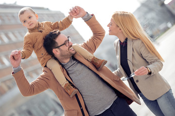 Happy family in the city