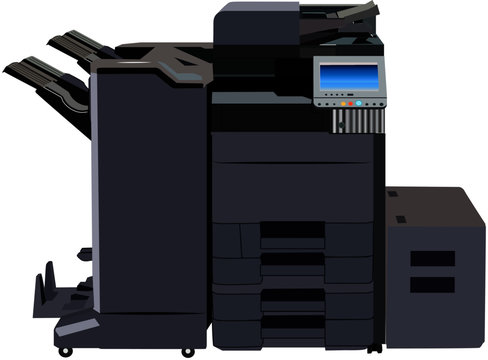 Impresora copiadora multifuncional carta oficio A3 tabloide ilustraci&oacute;n vector fondo blanco