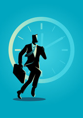Businessman running on clock background